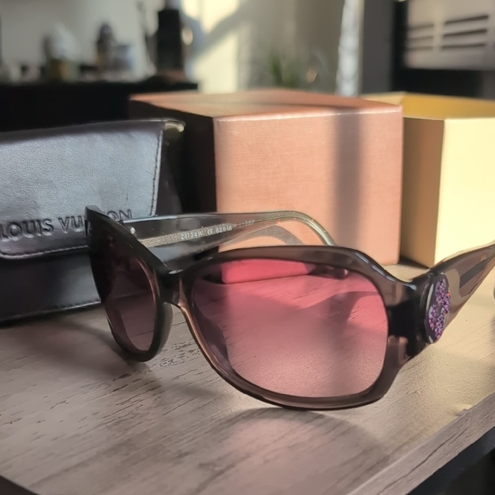 Louis Vuitton Sunglasses - Dark Grey Frame with Pink/Purple Rhinestones